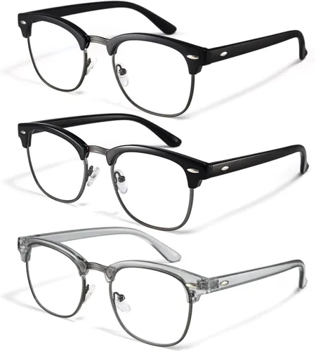 Vista 16 de racico Blue Light Glasses for Men Computer - Gaming Blocking Anti Eyestrain UV Clear Lens Vintage Half Frame Fake Eyeglasses