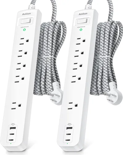 Vista 10 de 2 paquetes de tira de alimentación con protector de sobretensión - 5 salidas ampliamente espaciadas 4 puertos USB, cable de extensión de 5 pies
