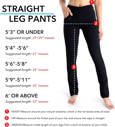 Vista 4 de Yogipace - Pantalones deportivos para mujer para entrenamiento yoga con pierna recta entrepierna de 27 29 31 33 35 y 37pulgadas y bolsillos laterales