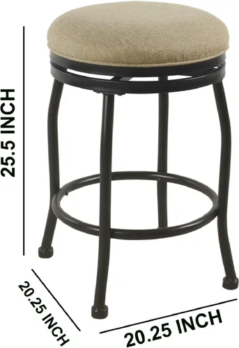 Vista 3 de Benjara Taburete de metal con asiento acolchado de tela giratoria, beige y negro