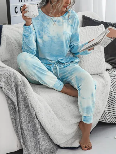 Vista 4 de IFFEI Conjunto de pijama para mujer, 2 piezas, teñido anudado, manga larga, sudadera con bolsillos