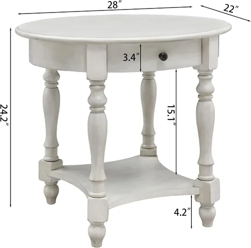 Vista 3 de Mesa auxiliar ovalada con cajón, estante de almacenamiento lateral de madera maciza para sofá, mesa de esquina tradicional para sala de estar