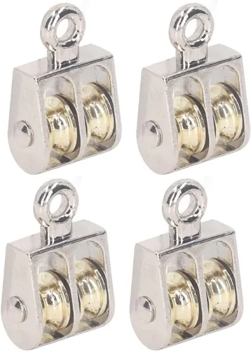 Vista 9 de 4 piezas de bloque de polea doble, bloque de polea de 220.5 lbs 220 libras con rodamiento de aleación de zinc grúa de elevación de polea