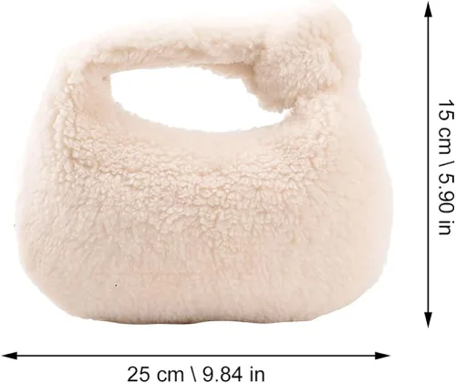 Vista 2 de VALICLUD Bolsa de felpa de invierno para dumpling de moda, bolsa de almacenamiento portátil, Blanco