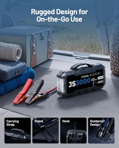 Vista 8 de TOPDON Arrancador de batería de coche JS3000, 3000A, modo de impulso, 9L Negro oscuro