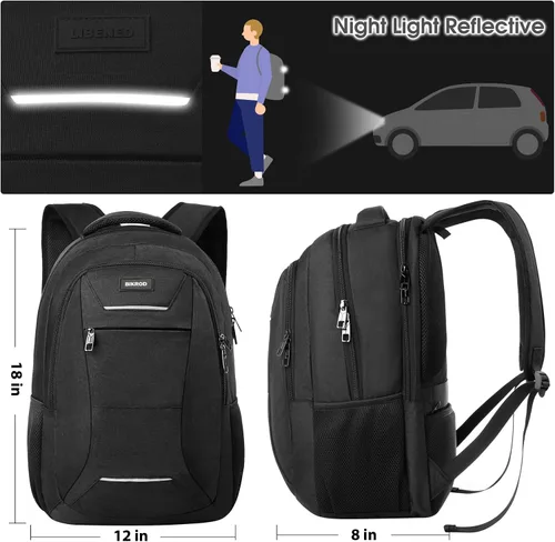 Vista 4 de Mochila para hombres y mujeres, mochila escolar para adolescentes, mochila negra para niños con puerto de carga USB para laptop de 15.6 pulgadas