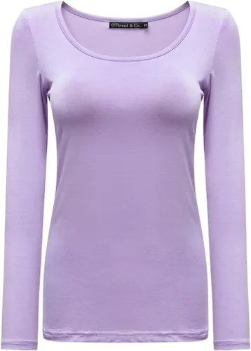 Vista 10 de OThread & Co. Camiseta de manga larga con cuello redondo para mujer, capa básica, de elastano Albaricoque