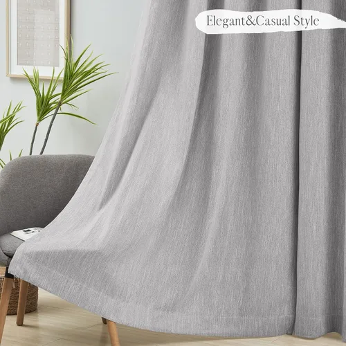 Vista 5 de Melodieux Elegantes cortinas opacas de algodón para oscurecer la habitación, para sala de estar, dormitorio, con aislamiento térmico, paneles