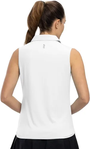 Vista 4 de YSENTO Camiseta polo de golf sin mangas con cuello y cremallera para mujer, de secado rápido, absorbe la humedad