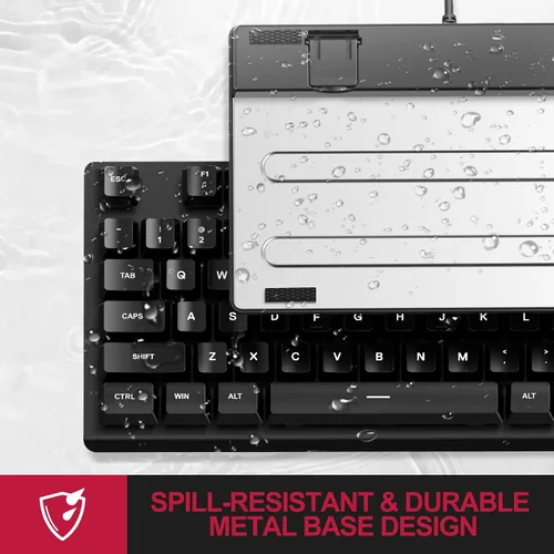 Vista 5 de NPET K10V1 - Teclado de computadora con cable, Plug and Play, tamaño completo con 12 teclas multimedia, resistente a derrames, cable USB de 6.2