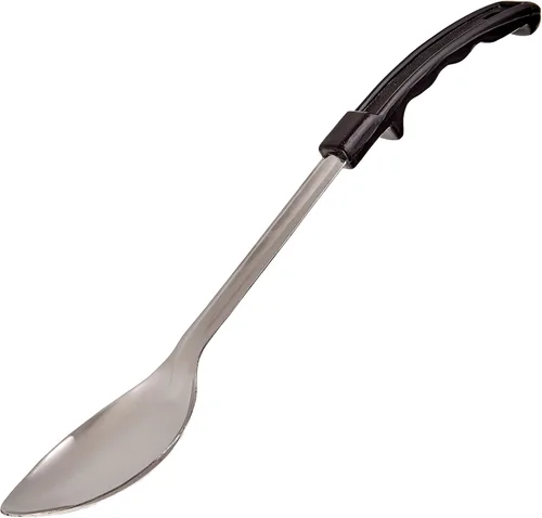 Vista 3 de Winco Cuchara de acero inoxidable para embarnizar con mango de plástico con gancho de parada, ranurada, 15