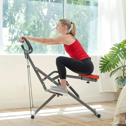 Vista 6 de Sunny Health & Fitness Row-N-Ride PRO, máquina de sentadillas completa para todo el cuerpo con banda de resistencia opcional, fácil de instalar