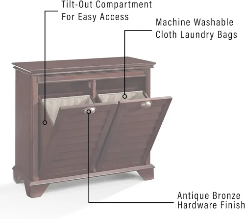 Vista 4 de Crosley Furniture Lydia - Cesta para ropa sucia con bolsas de clasificación de lino, almacenamiento y organización en el baño, color espresso
