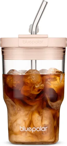 Vista 11 de BLUEPOLAR Vasos de vidrio con tapas y popotes, vasos reutilizables de 16 onzas para café helado y botellas de jugo, vasos de preparación fría