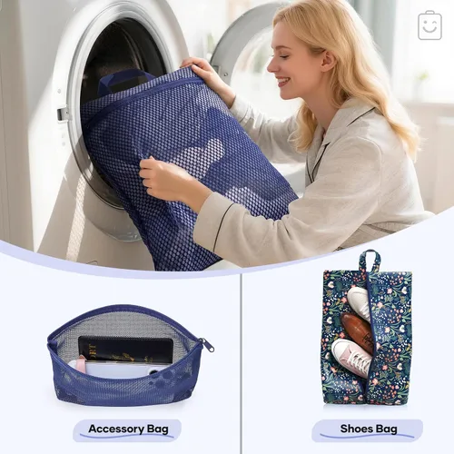 Vista 7 de Veken Juego de 11 cubos de compresión para artículos esenciales de viaje, bolsas organizadoras compresibles expandibles grandes para maletas