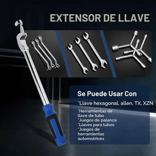 Vista 5 de Barra de herramientas extensora de llave de 15 pulgadas con asa, extensión de llave adaptador de torsión, adaptador universal para un máximo