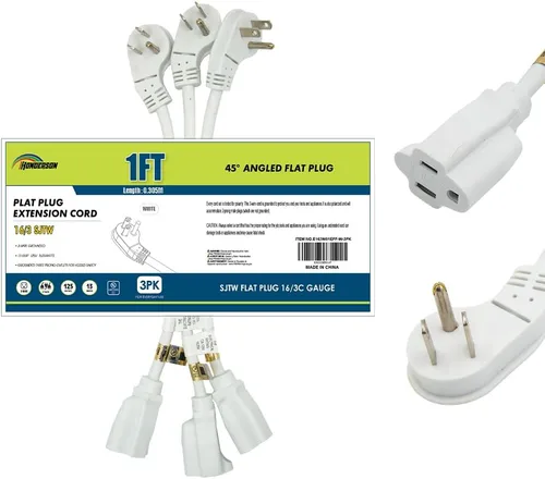 Vista 18 de Cable de extensión de enchufe plano para interiores, certificación UL, calibre 14, 3 pies, negro, 3 clavijas, resistente, cable de alimentación SJTW