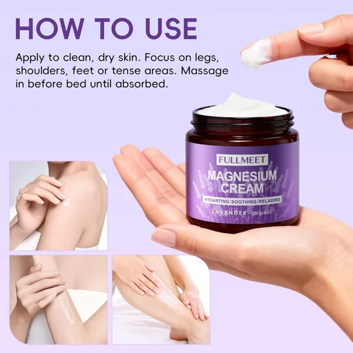 Vista 6 de Crema de magnesio para dormir, loción de magnesio de lavanda para relajación muscular y ansiedad calmante, no grasa, hidratación profunda, loción
