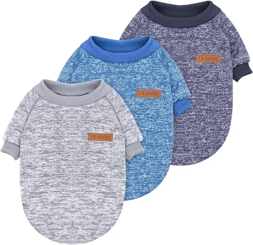 Vista 23 de 2 piezas de suéter clásico de punto para perro Idepet, abrigo de forro polar para perros pequeños y medianos, ropa cálida para perros y gatos