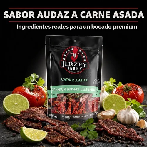 Vista 4 de Jerzey Jerky Brisket Jerky - Beef Snacks, Carne Asada 1-Pack, 2.5oz