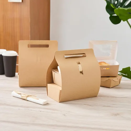 Vista 16 de Restaurantware Bio Tek - Loncheras de papel de 8.75 x 4.25 x 8 pulgadas con asas, 100 recipientes desechables de papel kraft para alimentos