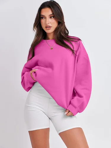 Vista 2 de ANRABESS Sudadera de gran tamaño para mujer, de forro polar, manga larga, cuello redondo, informal, para otoño 2023, ropa de moda
