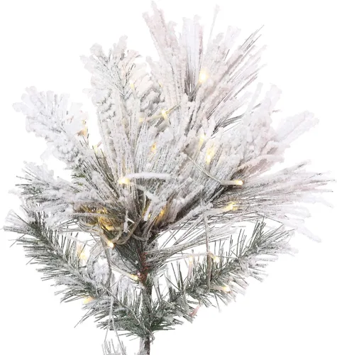 Vista 2 de Vickerman Árbol de Navidad artificial preiluminado de pino Atka flocado de 12 x 72 pulgadas, blanco cálido, gran angular, bajo voltaje, luces LED