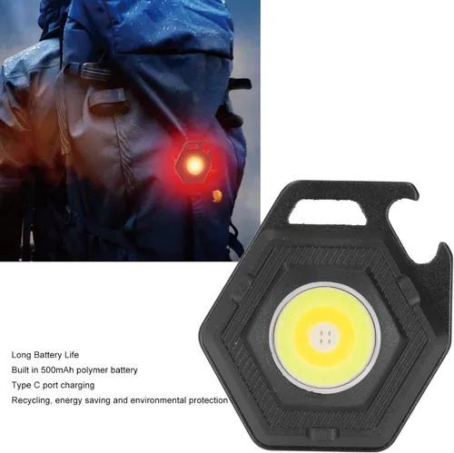 Vista 4 de COB - Luz de flash pequeña con soporte plegable - Llavero recargable de 500 lúmenes para pesca, camping, senderismo, 4 engranajes de brillo