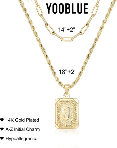 Vista 7 de Yooblue Collares con inicial en capas de oro para mujer, chapados en oro de 14 quilates, collares con dije de inicial, collares de cadena