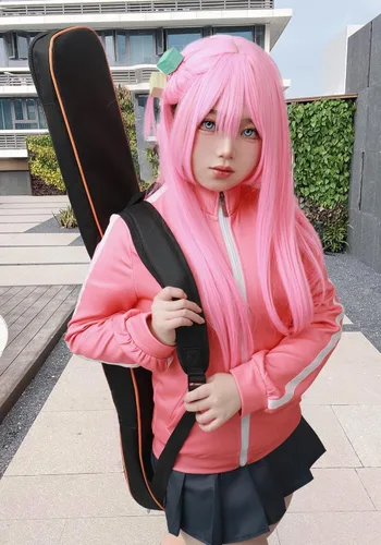 Vista 4 de C-ZOFEK Gotou Hitori Peluca larga recta rosa Cosplay (rosa)