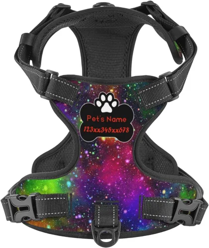 Vista 12 de Arnés personalizado para perro sin tirones, chaleco personalizado con bandera estadounidense para perro con número de teléfono y nombre de mascota