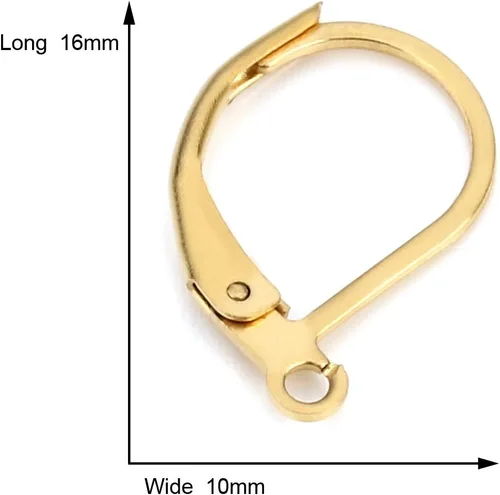 Vista 4 de Sturdy 316 Stainless Steel Lever Back Ear Wire Findings 11X16mm Gold Plated Pack of 20 Pieces