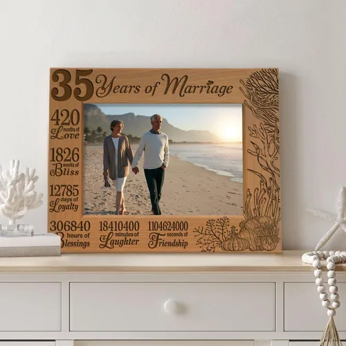 Vista 2 de KATE POSH Marco de fotos 35 años de matrimonio, aniversario tradicional de coral para marido y esposa, parejas (4 x 6 pulgadas, horizontal)