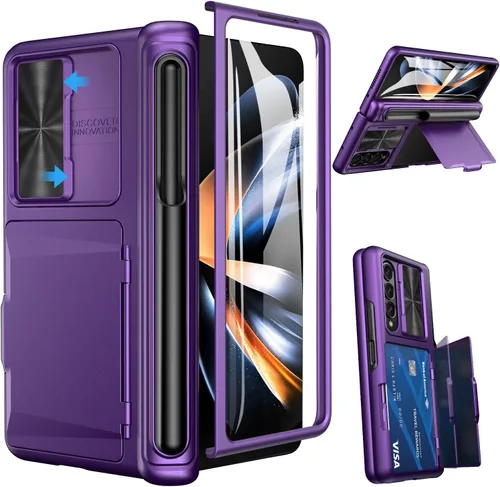 Vista 14 de Viaotaily Funda para Galaxy Z Fold 4 con Soporte para S Pen y Tarjetero y Protección de Bisagra, Protector de Pantalla Integrado y Cubierta