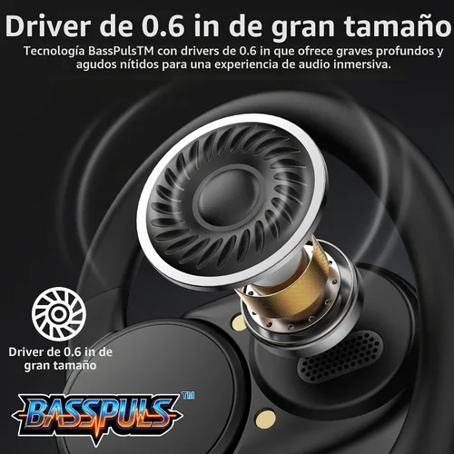 Vista 4 de 1Mii Auriculares E35 de oreja abierta, auriculares Bluetooth 6.0 verdaderamente inalámbricos, ganchos ajustables para todas las formas de oído
