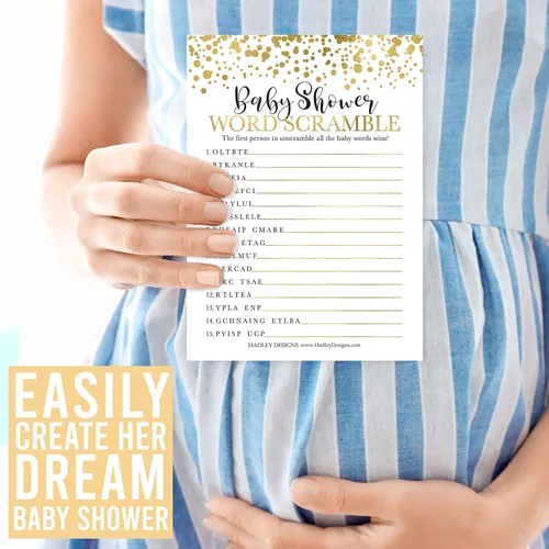 Vista 8 de Hadley Designs Juegos de baby shower para 25 invitados – Juego de baby shower de puntos dorados para baby shower, verdadero o falso, juego de baby