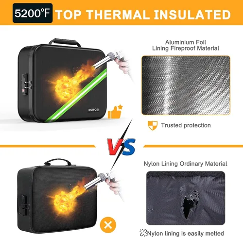 Vista 4 de Noiposi Organizador de Documentos con Aislamiento Térmico de 5200°F, 15.0"x11.0"x4.3" Caja de Documentos Resistente al Agua e Ignífuga, Caja de Negro