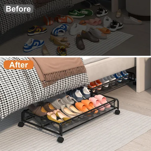 Vista 5 de Organizador de almacenamiento de zapatos debajo de la cama, contenedores de almacenamiento rodantes con ruedas, organizador de zapatos debajo
