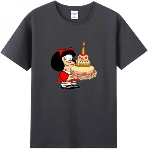 Vista 12 de Camiseta de algodón purificado con pastel de cumpleaños Mafalda para mujer Negro