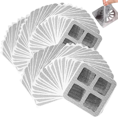 Vista 2 de 50 piezas desechables de malla fina de 4 x 4, cubiertas de drenaje desechables autoadhesivas para filtro de ducha, para baño, lavandería, tina, ducha