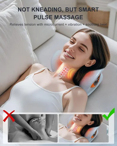 Vista 3 de Masajeador de cuello 2026 - Masajeador portátil 3 en 1 con calor, pulso y vibración, diseño ergonómico, masajeador eléctrico de cuello y hombros