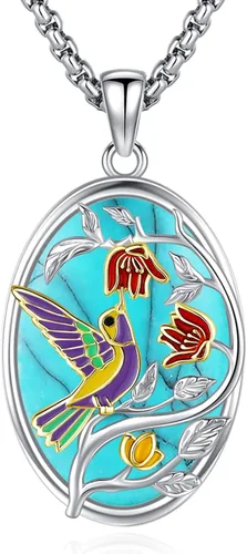 Vista 70 de Joyas de turquesa para mujeres y hombres de plata de ley 925 con colgante de urna para cenizas, collar con medallón de imagen, martillo de Thor