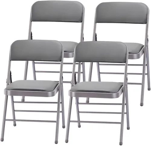 Vista 9 de Paquete de 2 sillas plegables acolchadas de espuma de metal con marco de acero (negro, gris, blanco) (paquete de 2, tela gris)
