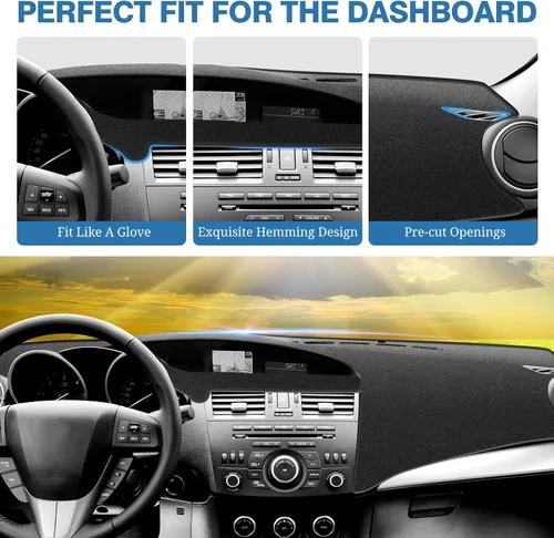 Vista 4 de FIILINES Cubierta para tablero Compatible con Mazda 3 2010-2013 Accesorios Tapete para tablero para Mazda 3 Accesorios Tapete para salpicadero