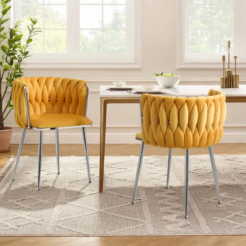 Vista 16 de Juego de 2 sillas de comedor de terciopelo, sillas tapizadas tejidas para sala de estar, sillas modernas de cocina y comedor, sillas decorativas