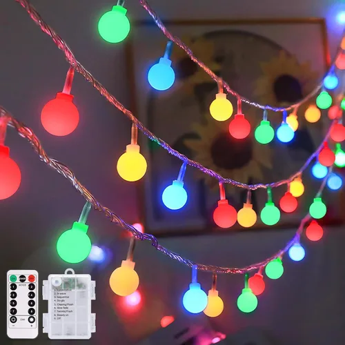 Vista 22 de JMEXSUSS Luces de Cuerda de Globo, Luces de Navidad Rojas y Blancas, Enchufe de 100 LED Globe String Lights Plug in with Remote, 33 ft 8 Modes