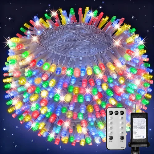 Vista 10 de Luces de Navidad de Cadena para Interiores y Exteriores con Alambre Transparente, 200 LED 66 Pies Enchufables, Luces de Navidad Blancas