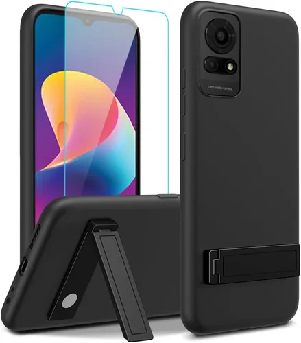 Vista 10 de Funda de teléfono compatible con Alcatel 1 2021 (5.0 pulgadas) con protector de pantalla de cristal, [3 formas de soporte] Funda protectora