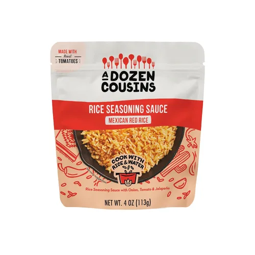Vista 3 de Paquetes de salsa de condimento de arroz A Dozen Cousins, sazona y prepara tus propios platos de arroz, paquete variado de 6 unidades, Arroz Con