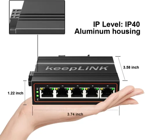 Vista 4 de Conmutador Ethernet industrial de 5 puertos, conmutador de red de riel DIN de 10/100 Mbps no administrado, IP40, rango de temperatura